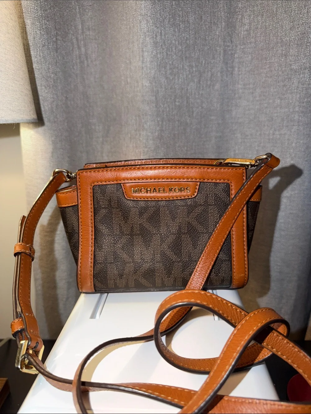Michael Kors Brown MK Logo Crossbody with Tan Trim